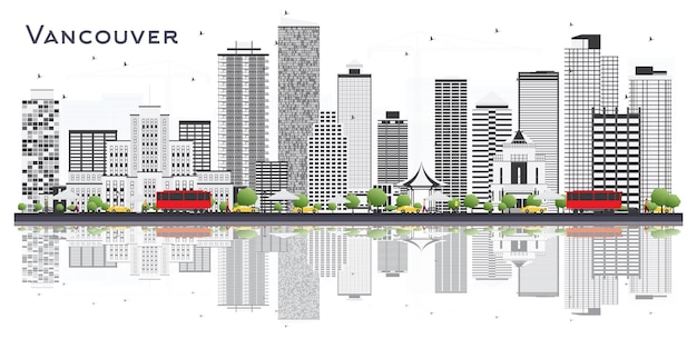 Vancouver Canada City Skyline with Gray Buildings Isolated on White Background. Vector Illustration. Business Travel and Tourism Concept with Modern Buildings. Vancouver Cityscape with Landmarks.