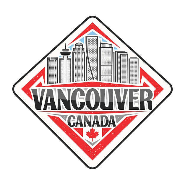 Vancouver Skyline Landmark Flag Sticker Emblem Badge Travel Souvenir Illustration