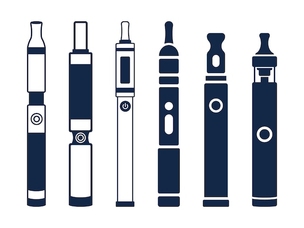 Vape electronic cigarette Illustrations vector set, And clip art, White background and black color.