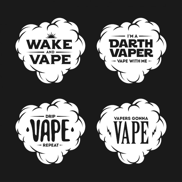 Vape related t-shirt vintage designs set. Quotes about vaping