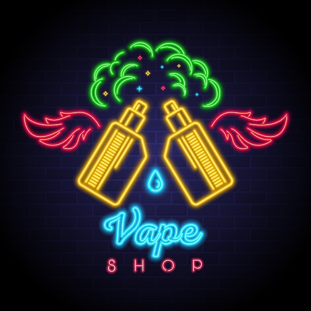 Vape shop logo with neon light glowing element