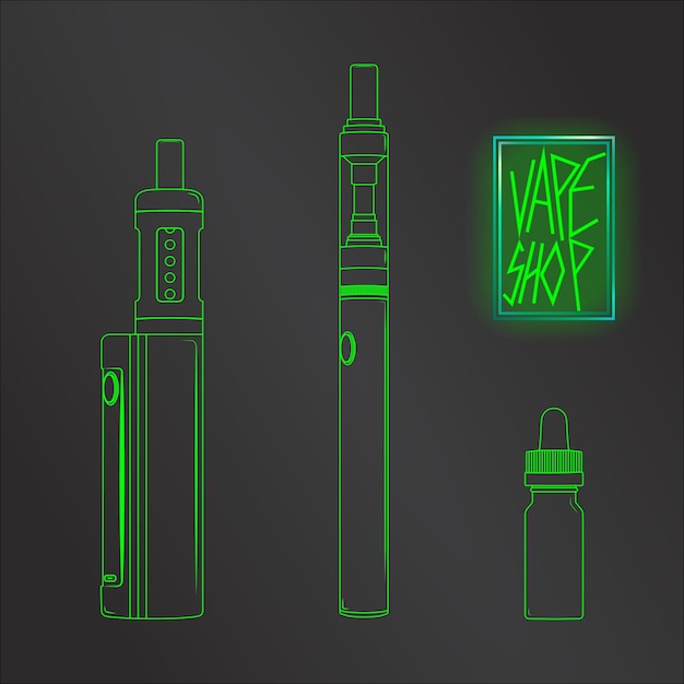 Vape shop set neon vector