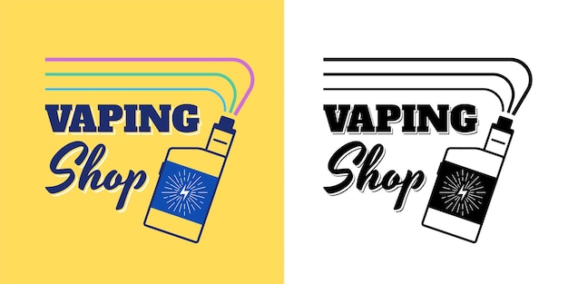 Vape shop vintage logo hipster linear vaporizer smoke cloud with lettering electronic cigarette