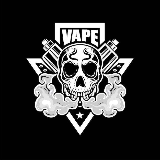 Vape skull vector design in black and white color