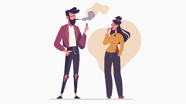 Vector vaping lifestyle man and woman smoking vape modern smoking concept