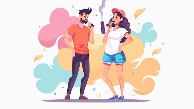 Vector vaping lifestyle man and woman smoking vape modern smoking concept