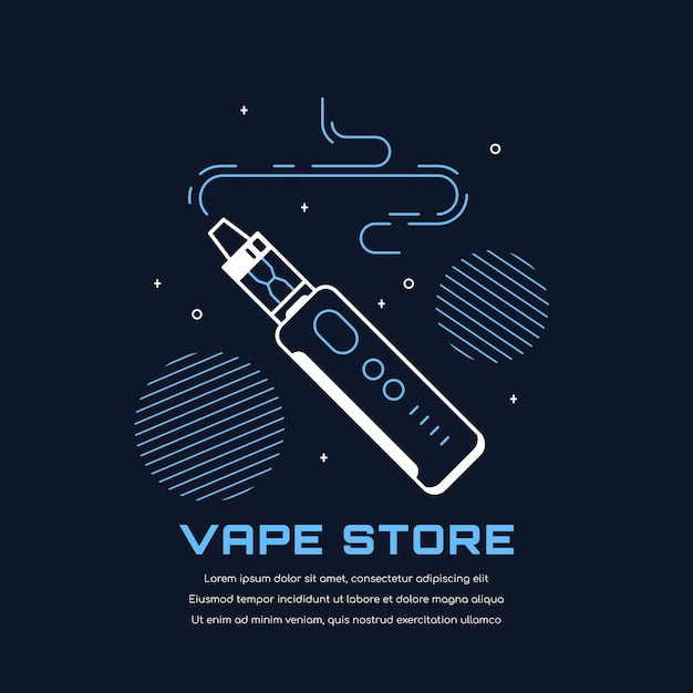 Vaping pen device kit and mod. Vape shop design isolated on black. Vape smoking concept.