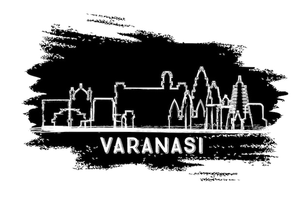 Varanasi India City Skyline Silhouette Hand Drawn Sketch