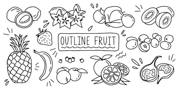 Variable fresh food fruit Outline doodle hand drawing icon line sketch