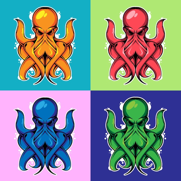 VARIANT COLOR OF THE OCTOPUS DRAWING VECTOR