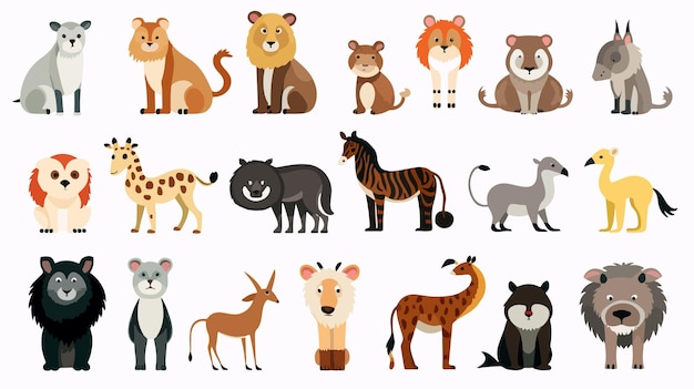 Varied Animal Illustrations on White Background