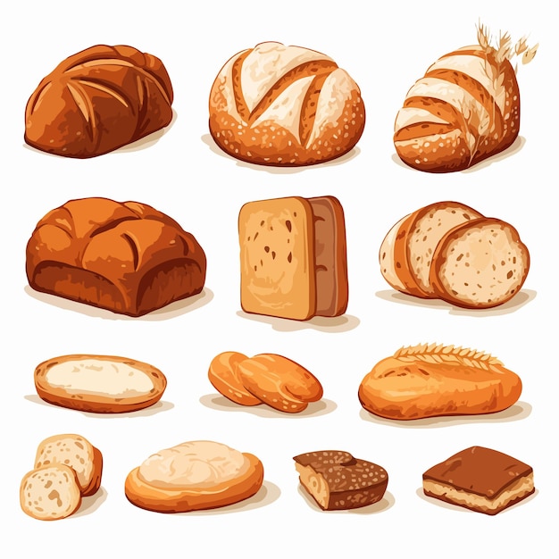 Varieties of Bread with Names Illustration