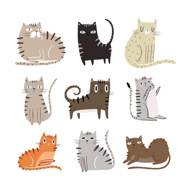 Variety of cute cat illustration