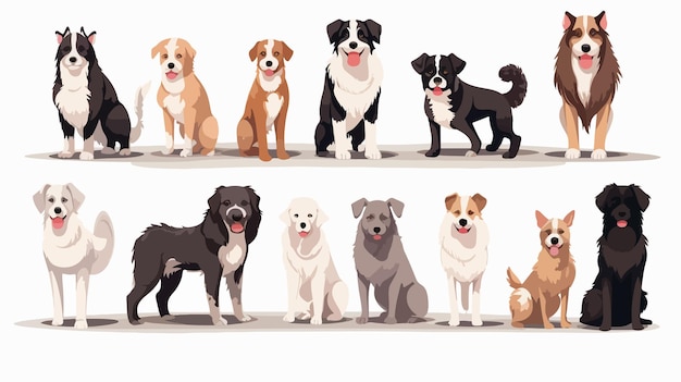 Vector variety of dog breeds showcased at conformation event