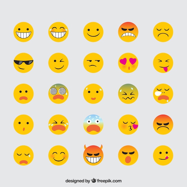 Vector variety of expressive emojis in flat design