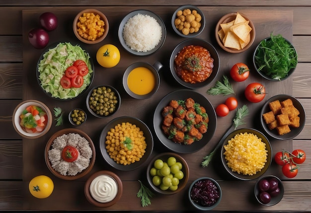 a variety of food including vegetables fruit and vegetables are displayed on a table