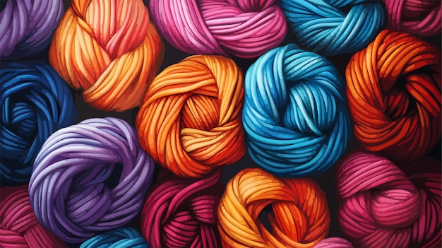 Vector variety of knitting yarn closeup in vector style