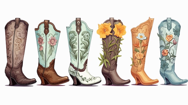 Vector variety of stylish cowgirl boots for western fashion enthusiasts