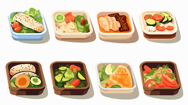 Vector variety of stylish lunch and bento boxes set collection