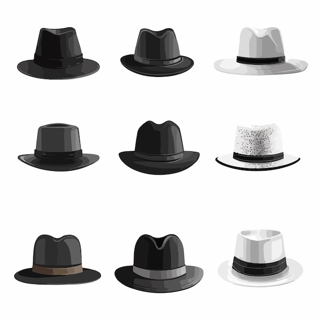 Variety of Stylish Mens Hats Vector Illustration