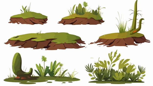 Vector variety of swamp moss in different shapes for marsh element