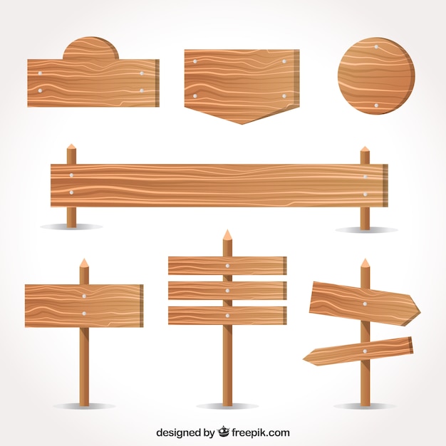 Variety of wood signs in flat design