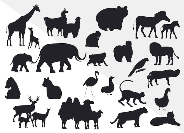 Various Animal characters Silhouettes Premium Vector