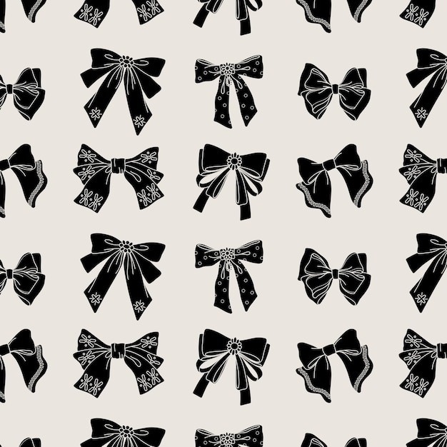 Various black Bow knots tie ups gift bows Hand drawn trendy Vector illustration