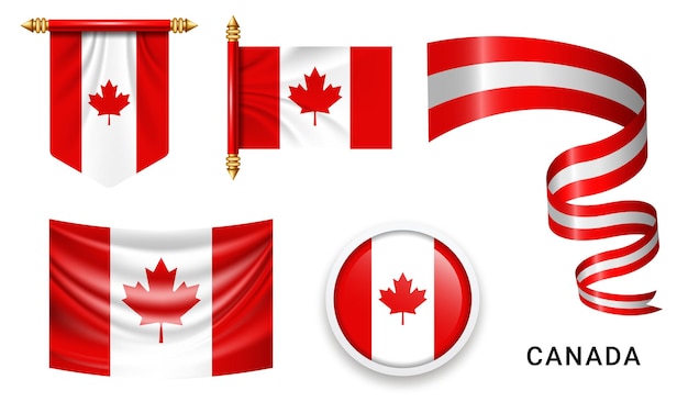 Various Canada flags set isolated