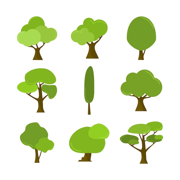 Various Cartoon Style Isolated Tree Plant Illustration Assets