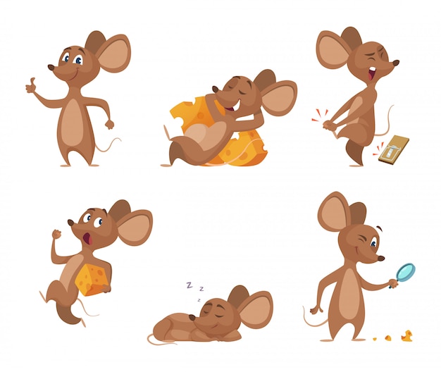 Vector various characters of mouse in action poses