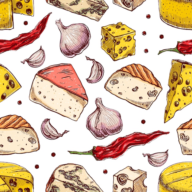 Various cheeses seamless background