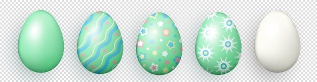 Vector various colorful three dimensional easter eggs on transparent background realistic 3d painted eggs