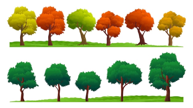 Various colorful tree element collection with simple flat design