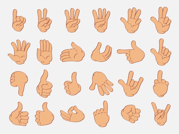 Various cute and adorable cartoon hand poses