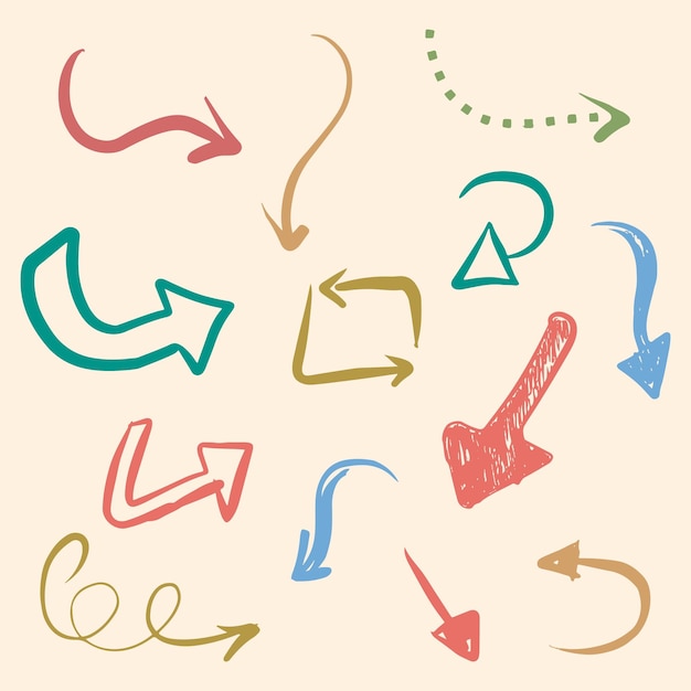 Various Doodle Arrows colorful with direction pointers Shapes and Objects