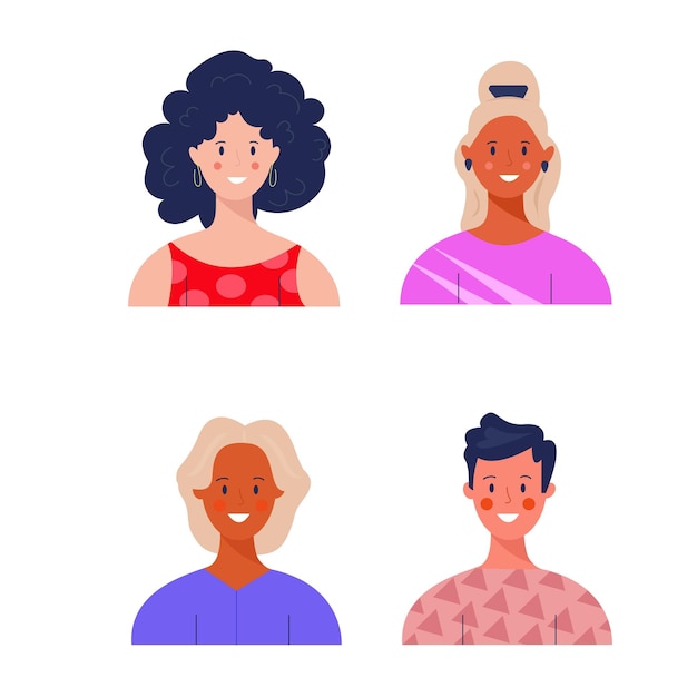 Various female and male avatars with a smile