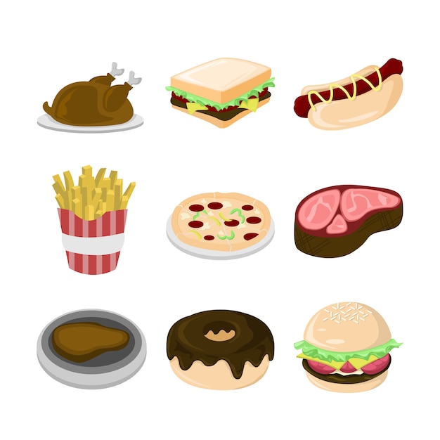 Various Food Cafe Illustration Set