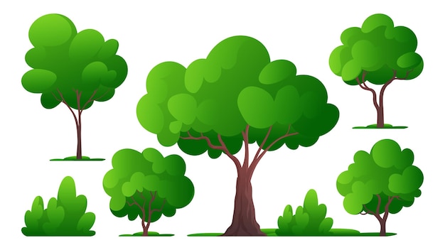 Various green tree element collection with simple flat design