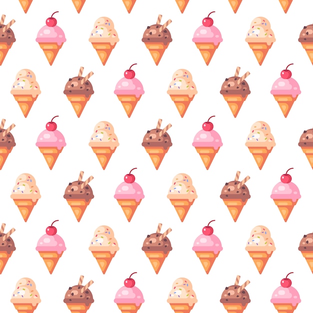 Various ice cream cones seamless pattern