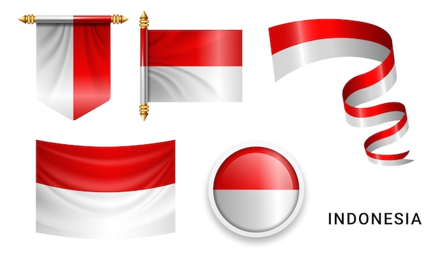 Various Indonesia flags set isolated on white background