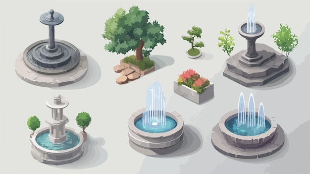 Various Isometric Water Fountains Collection for Outdoor Landscaping Design