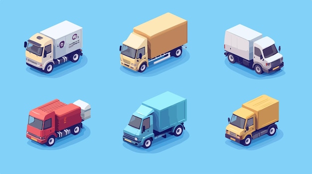 Various Logistics Vehicles Icons Set for Transportation Industry Detailed Delivery Trucks