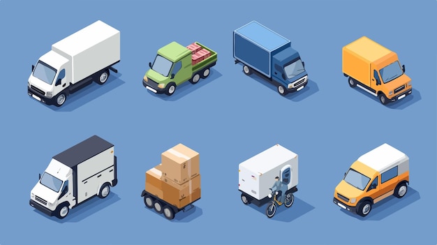 Various Logistics Vehicles Icons Set for Transportation Industry Detailed Delivery Trucks