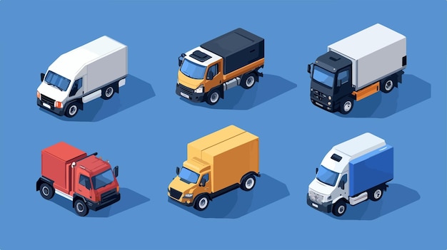 Vector various logistics vehicles icons set for transportation industry detailed delivery trucks