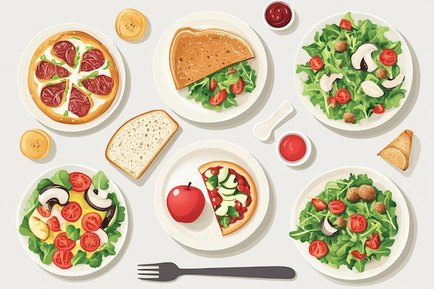 Various Lunch Items On Table