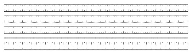 Various measurement scales with divisions Realistic long scale for measuring length or height in centimeters millimeters or inches Ruler tape measure marks size indicators Vector illustration