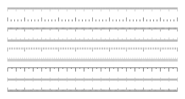 Various measurement scales with divisions realistic scale for measuring length or height in