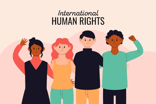 Various people holding together human rights