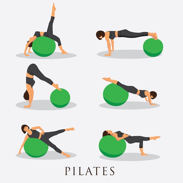 Various Pilates Pose Flat Illustration Style Design